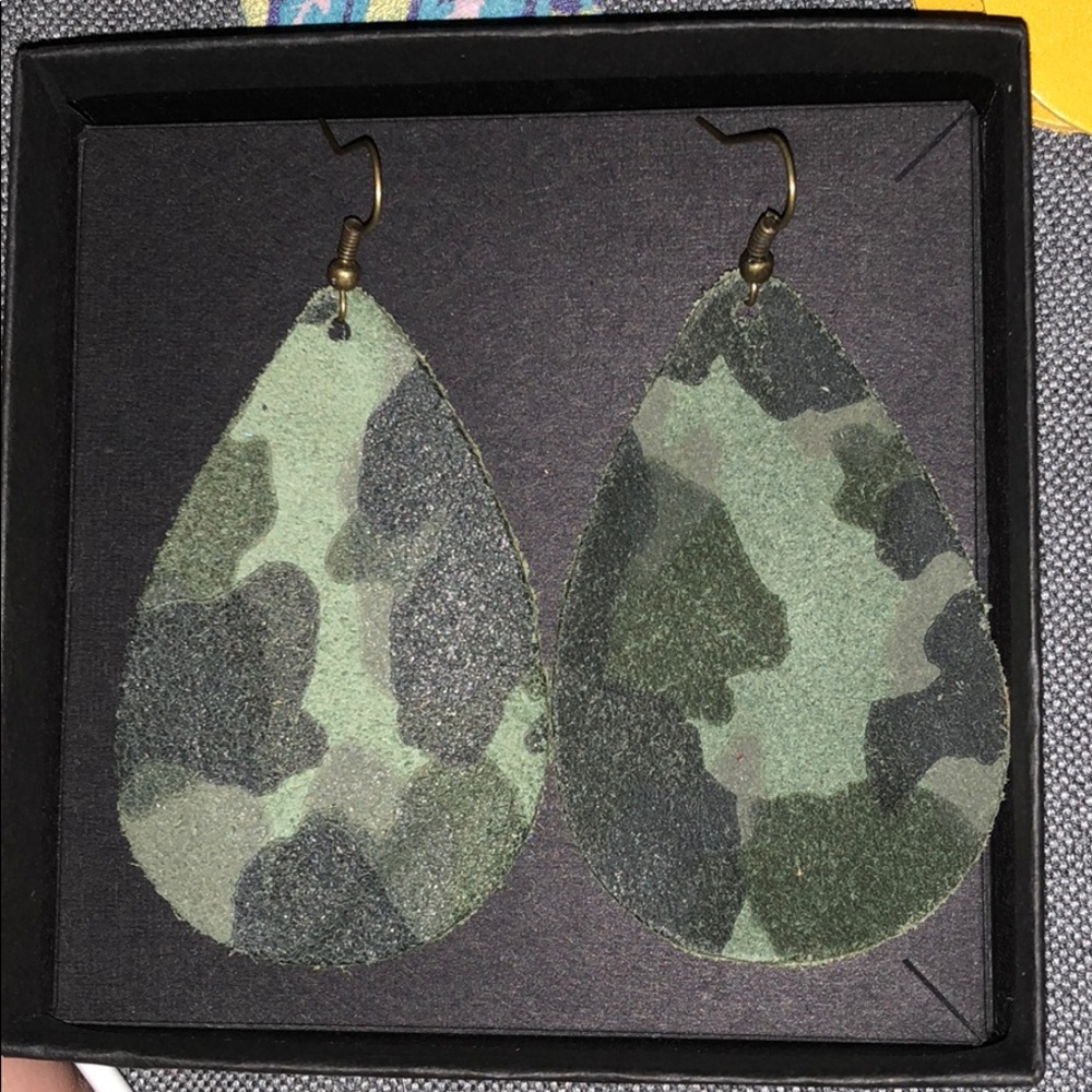 Camo Teardrop Leather Earrings